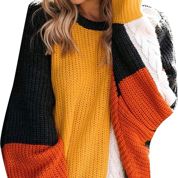 Moon & Madison Oversized Chunky Sweater Colorblock Pullover Dolman sz L Rib Knit - Picture 2 of 9